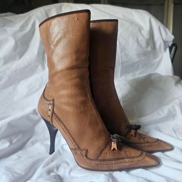 Vintage y2k leather tan prada pointed toe boots - Picture 1 of 7